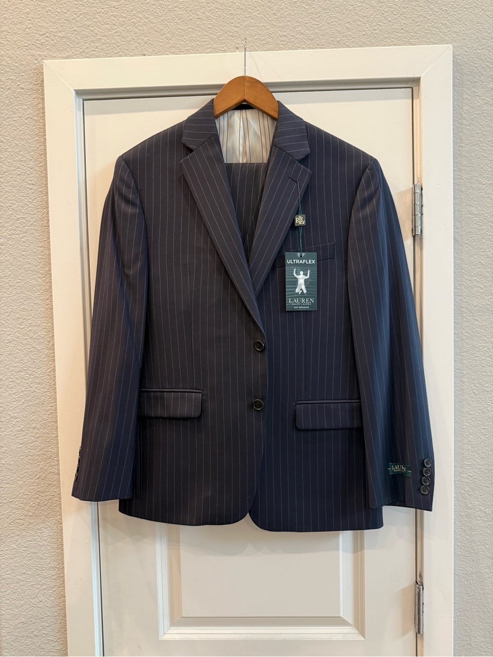 Lauren by Ralph Lauren Navy Pinstripe Two-Button Blazer